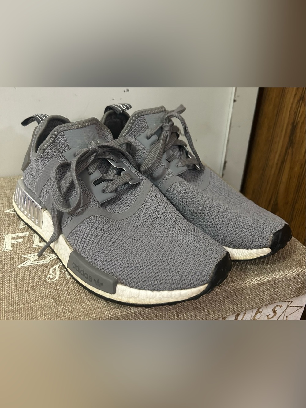 adidas NMD R1 Grey Knit Athletic Sneakers
